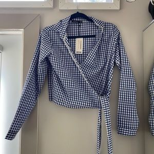 NWT Boohoo Blue Gingham Top